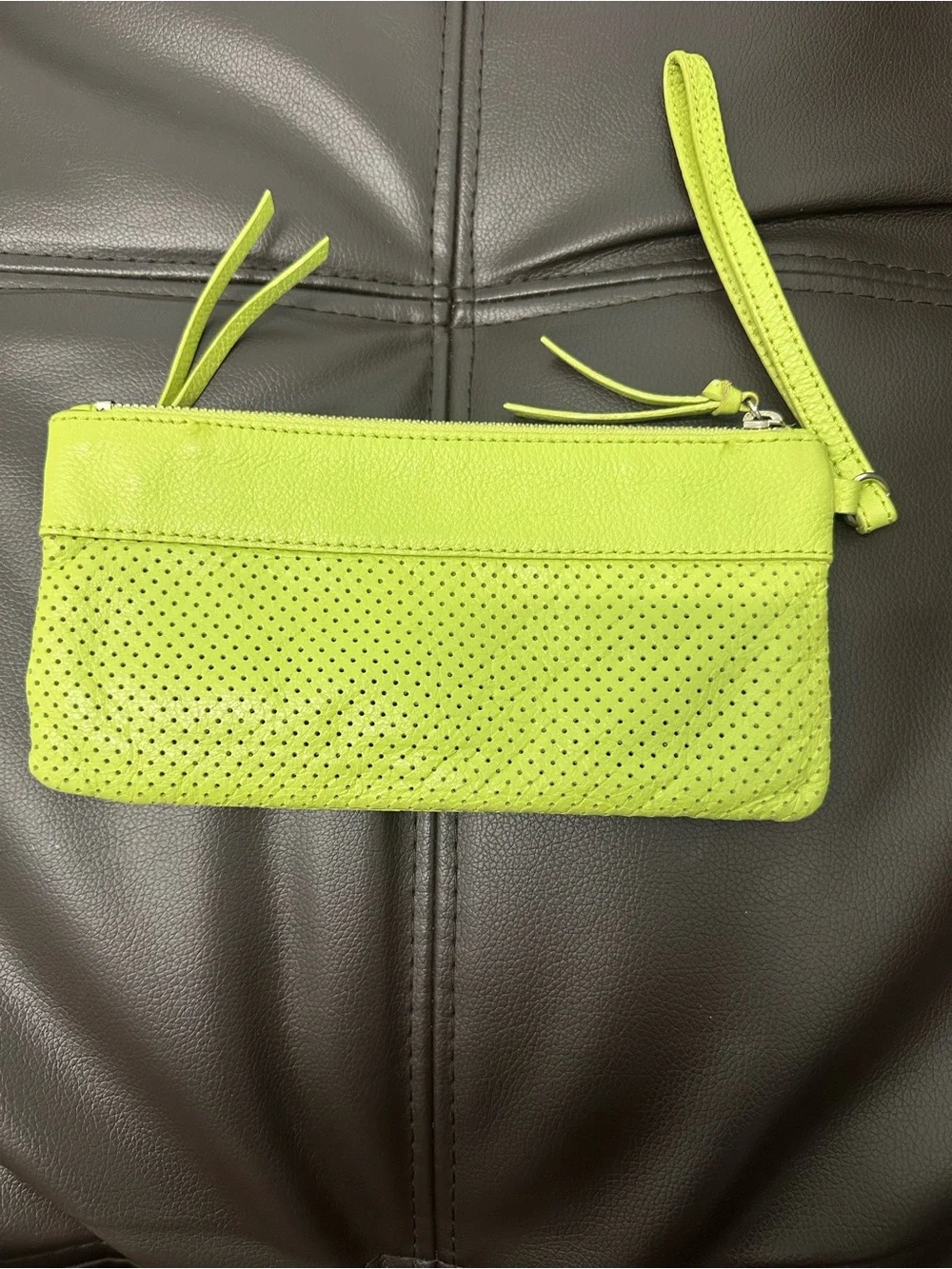 BANANA REPUBLIC Green Perforated Zip Wristlet Clutch Zipper